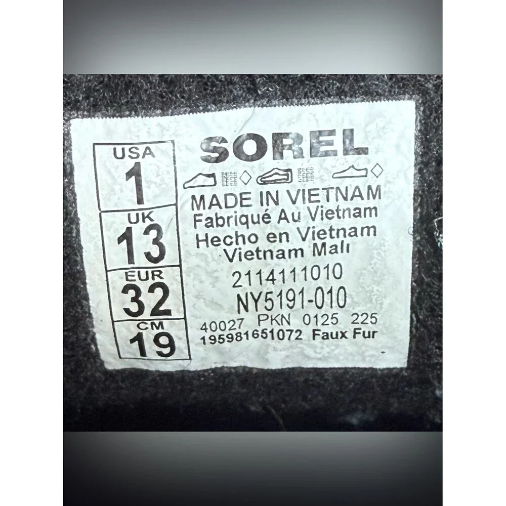SOREL Kids Yoot Pac Nylon WP Waterproof Black Winter Snow Boots. Size 1.